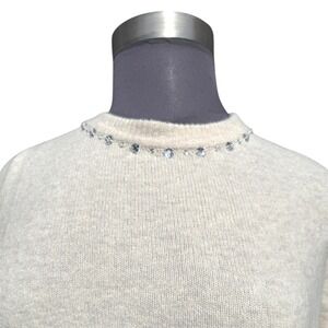 H&M Cream Embellished Neck Long Sleeve Sweater Size M Cottagecore Preppy‎ NWT